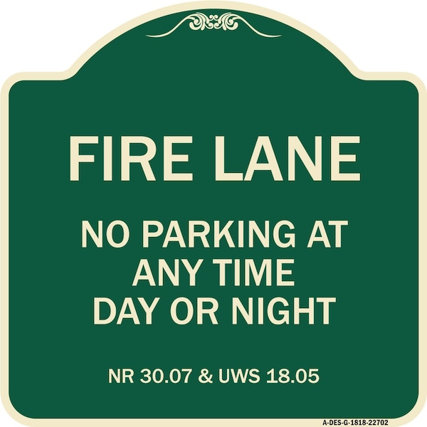 Signmission Wisconsin Fire Lane No Parking Anytime Day or Night Heavy-Gauge Alum Sign, 18" x 18", G-1818-22702 A-DES-G-1818-22702 - main